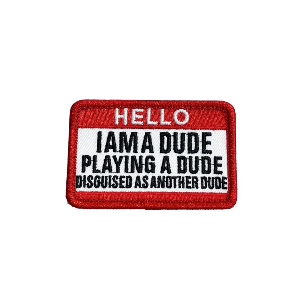 DoLife Attached USA Made Just A Dude Hook and Loop Patch, Funny Meme Embroidered Patches, Tactical Military Morale Patch with Hook Fastener Backing, Cute Applique Accessories for Backpacks