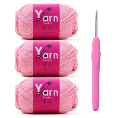 Sekafris Crochet Yarn with Cotton - Chunky Yarn for Crocheting - Cotton-Nylon Blend (Pink)