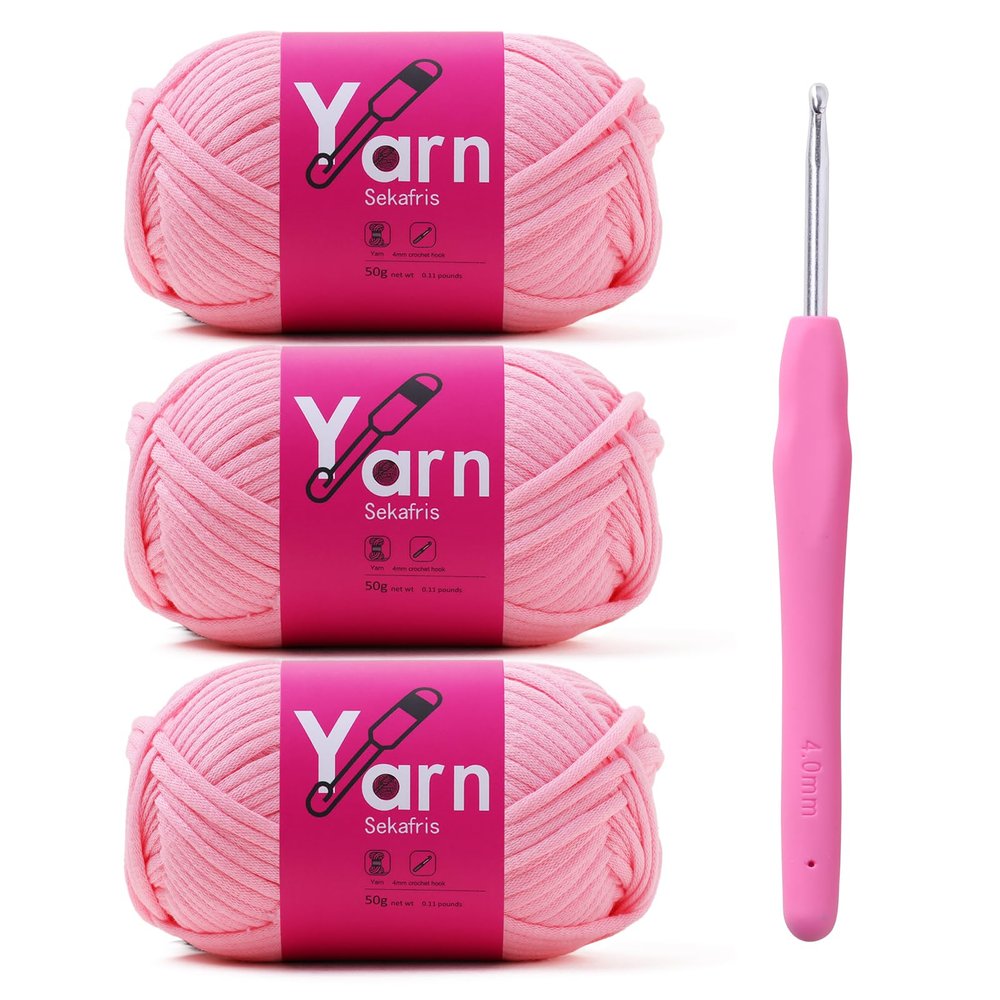 Sekafris Crochet Yarn with Cotton - Chunky Yarn for Crocheting - Cotton-Nylon Blend (Pink)
