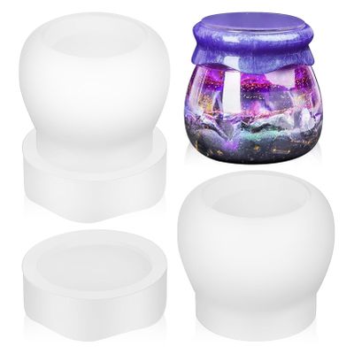 VILLCASE Pudding Jar Molds with Lid, Jar Silicone Molds Resin Pudding Tin Storage Box for Storage Box, Candy Jewelry Organizer, Home Decor, Resin Epoxy Casting 2pcs