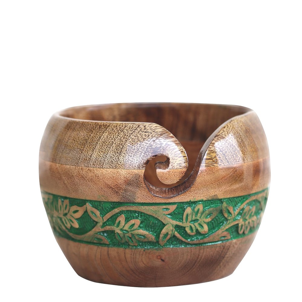 Wooden Yarn Bowl for Knitting and Crocheting | Handmade Yarn Bowl | Decorative Yarn Bowl | Handmade Yarn Bowl | Rosewood Yarn Bowl | Large Yarn Bowl (Dark Green)