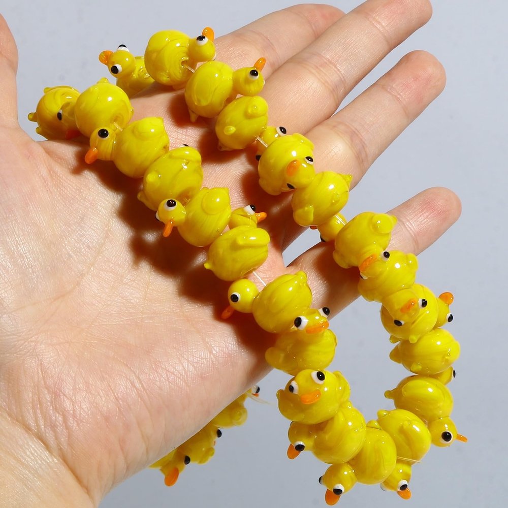 HXSCOO 2PCs Lampwork Glass Beads Cute Duck Animal Yellow Spacer Beads DIY Making Bracelets Necklace for Women Jewelry Findings