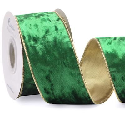 Ribbli Emerald Green Velvet Wired Ribbon 2.5 Inch Metallic Green Crushed Velvet Christmas Ribbon for Gift Wrapping Christmas Tree Decoration Crafts Wreaths Supplies-Continuous 10 Yards