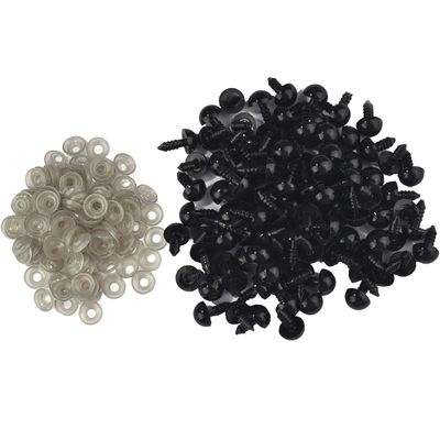 Queenbox 100pcs 10mm Plastic Safety Eyes Screw with Washers, Round Animal Eyeball Amigurumi Craft Making for Crochet Teddy Bear, Black