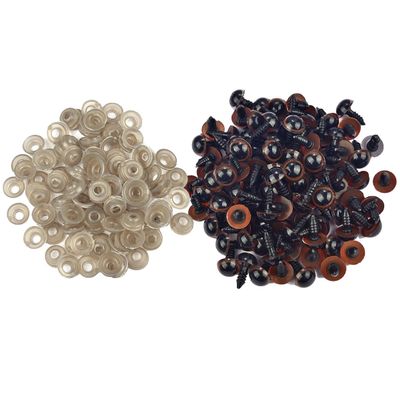 Queenbox 100pcs 12mm Plastic Safety Eyes Screw with Washers, Round Animal Eyeball Amigurumi Craft Making for Crochet Teddy Bear, Brown