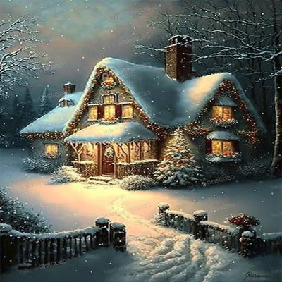 RMSGOZO DIY Winter Cottage Diamond Painting Kit - Snowy Landscape Diamond Art, Chic Full Round Diamond Crystal Craft Kits for Adult Beginners, for Room Decor Store Decor Gifts 12 X 12 Inches