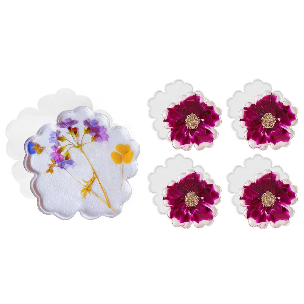 Tissting 5 Pcs Resin Coaster Mold 34cm/12cm Flower Agate Shape Tray Cup Mats Silicone Mold Epoxy Resin Casting Molds for DIY Arts Crafts Home Decoration