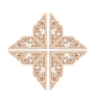 BSYMDH 4PCS Corner Wooden Carving Decal Unpainted Wood Appliques Onlays DIY Wood Carved Furniture Appliques Onlays for Wall Bed Door Wardrobe Cabinet Furniture Decoration(04,20x20cm/7.87x7.87inch)