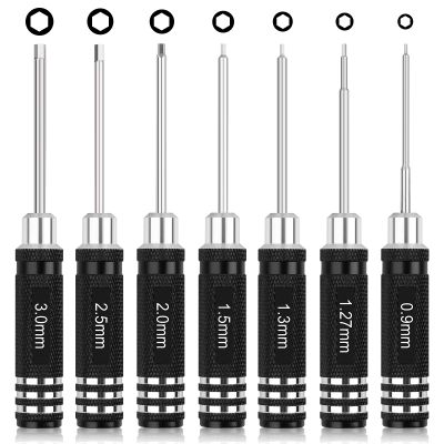 RC Tool Kit,7PCS Hex Precision Screwdriver Set with 0.9/1.27/1.3/1.5/2.0/2.5/3.0mm Hobby Tools Hexagon Wrench Repair Tools Compatible with SCX24 Traxxas Redcat RC Cars Trucks