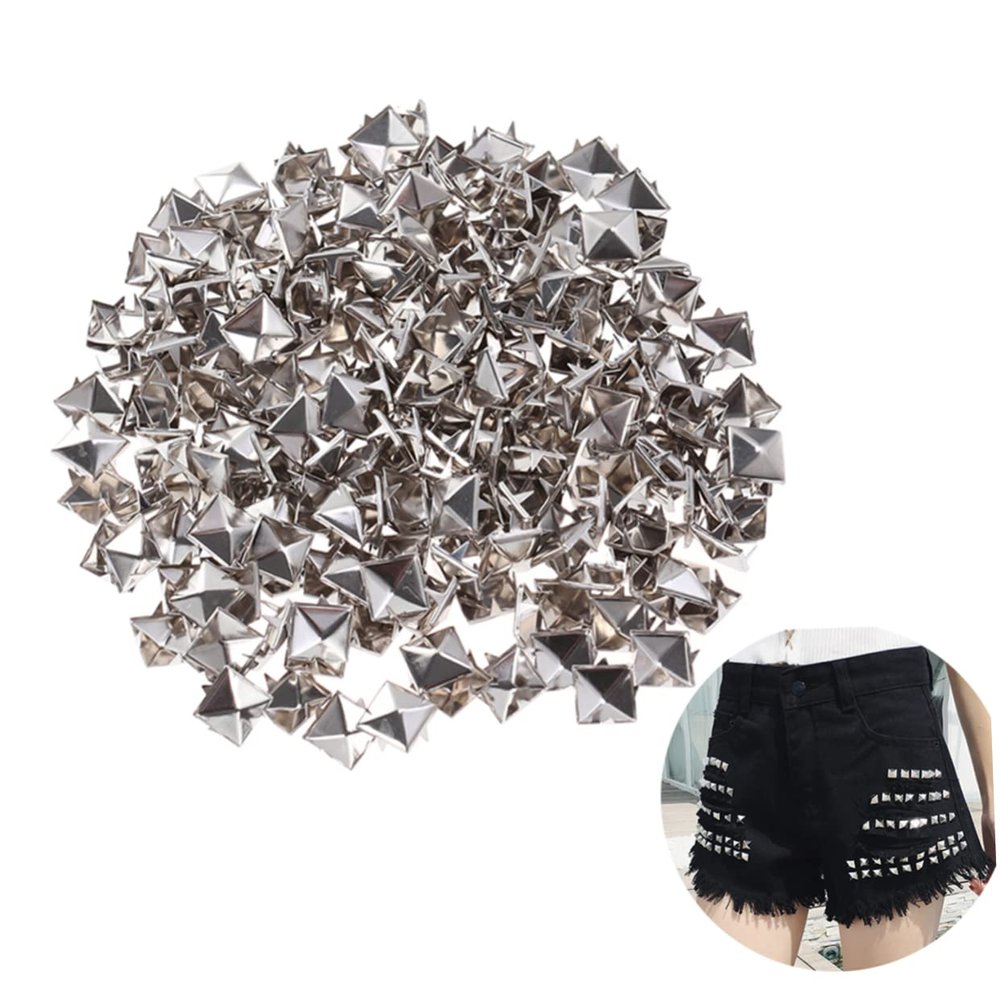 EXCEART 200pcs Silver Square Rivet Metal for Punk Clothing Shoes and Accessories Stylish Spikes for Craft Projects and Decor