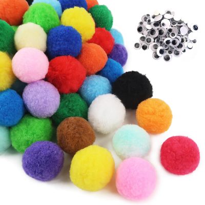 TOAOB 100pcs 2 Inch Large Pom Poms with 100pcs Wiggle Googly Eyes Multicolor Craft Pom Pom Balls for DIY Arts and Crafts Projects and Decorations