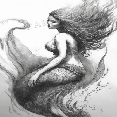 Diamond Painting Kits Ink Mermaid, 5D Round Diamond Crystal Gemstone Cross Stitch Diamond Painting, 20X20Inch for Beginners Children Home Interactive Room Decor or Birthday Gift Giving