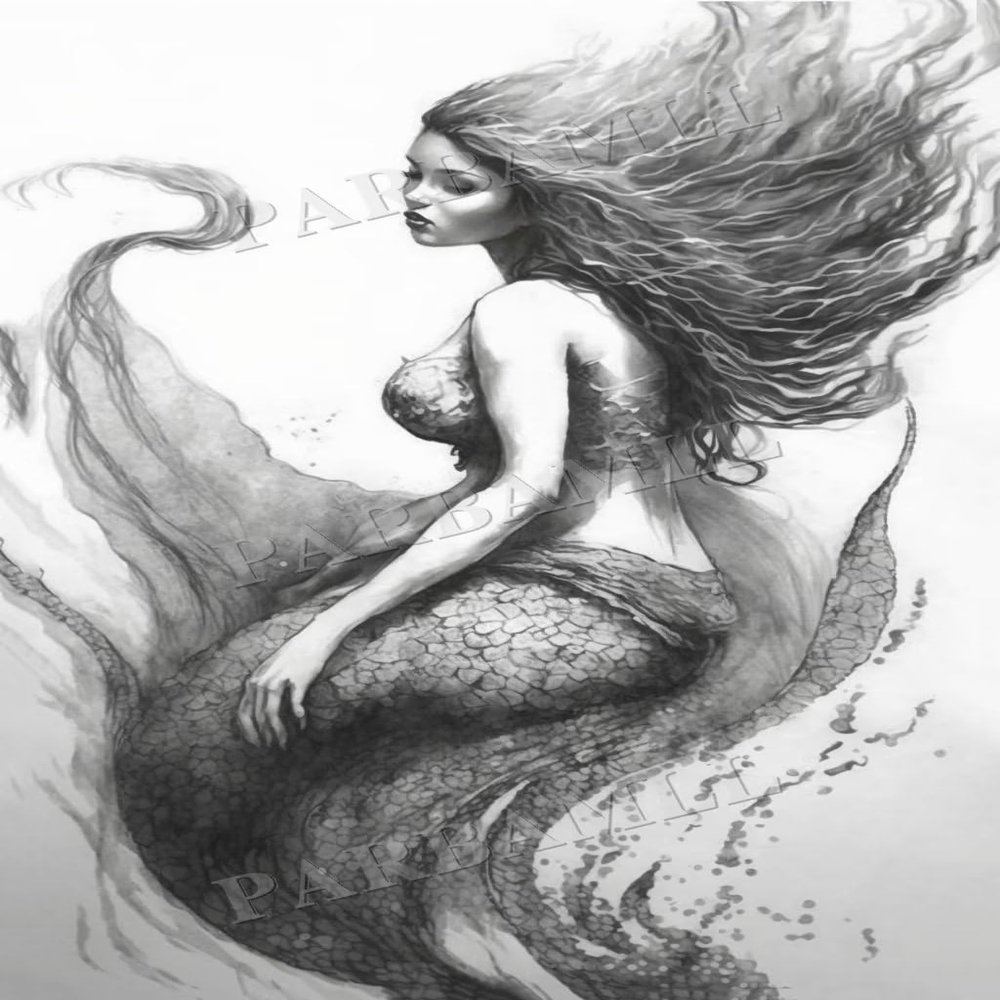 Diamond Painting Kits Ink Mermaid, 5D Round Diamond Crystal Gemstone Cross Stitch Diamond Painting, 20X20Inch for Beginners Children Home Interactive Room Decor or Birthday Gift Giving