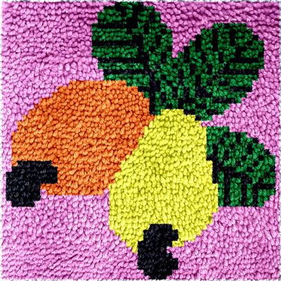 Small Size Loquat Fruit Latch Hook Kits Rug for Kids Beginner Easy Latch Hook kit Tapestry Cushion Embroidery Craft Kits with Printed Pattern DIY Mat Canvas Decor Gift 30x30cm