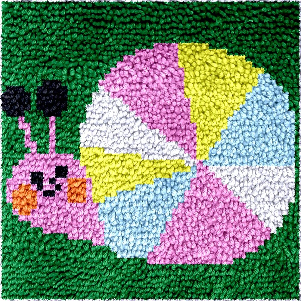 Small Size Snail Latch Hook Kits Rug for Kids Beginner Easy Latch Hook kit Tapestry Cushion Embroidery Craft Kits with Printed Pattern DIY Mat Canvas Decor Gift 30x30cm