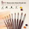 Sable Hair Watercolor Brushes Professional,9pcs Round Detail Watercolor Paint Brush Set,Ideal for Gouache Acrylic Ink Painting view 2
