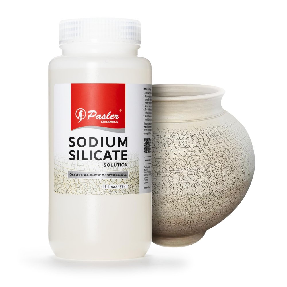 Pasler - Ceramic Crackle Agent/Sodium Silicate Solution for Pottery - Creates a Crack Texture on the Ceramic Surface,16 fl oz / 473 ml