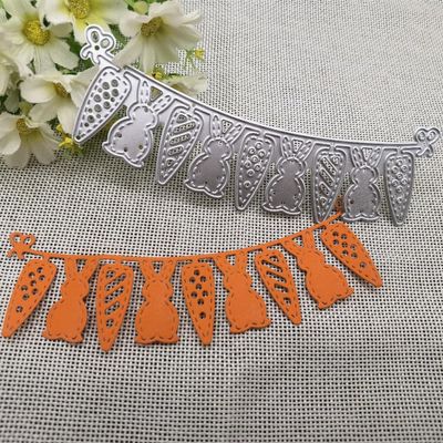 Cutting Dies Stencil,13.6x5cm Easter Bunny Carrots Metal Cutting Dies Mold Round Hole Label Tag Paper Craft Stencils