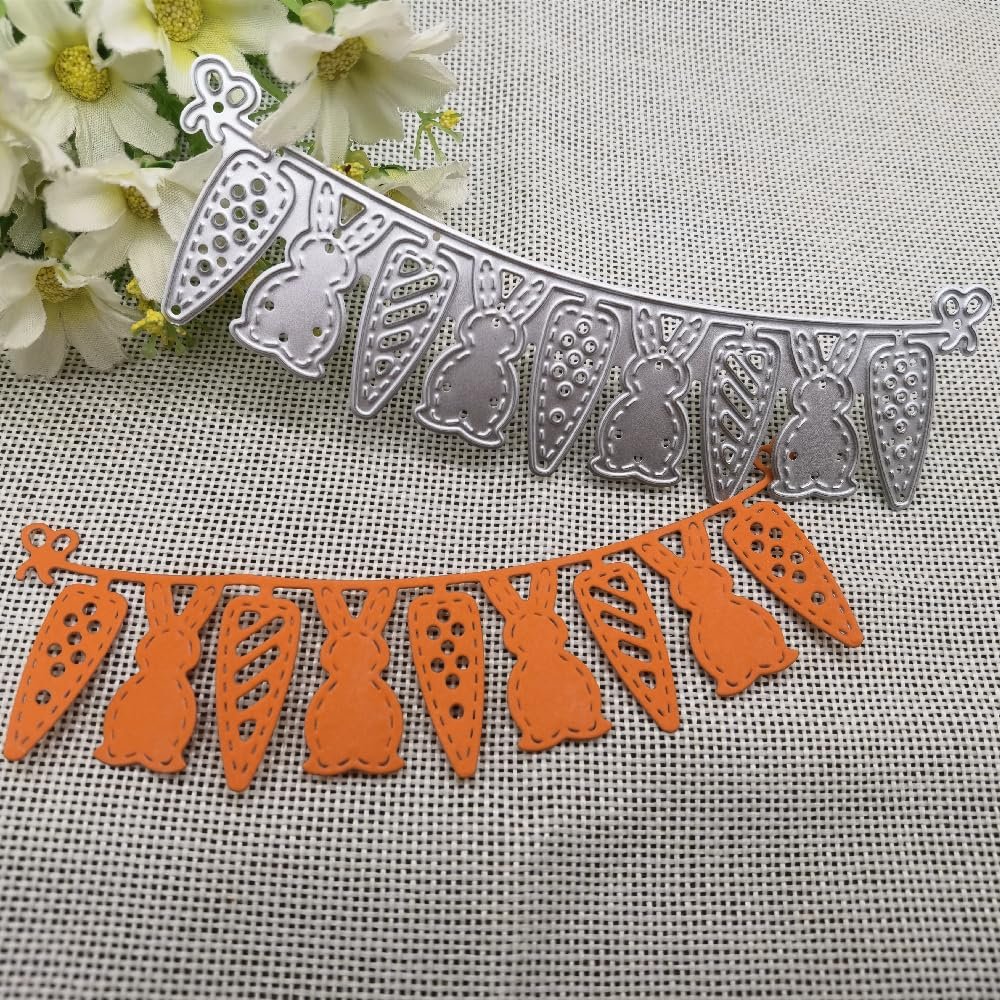 Cutting Dies Stencil,13.6x5cm Easter Bunny Carrots Metal Cutting Dies Mold Round Hole Label Tag Paper Craft Stencils