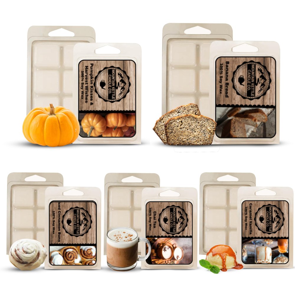 Mountain Kettle Candle Co. Wax Melts (Pack of 5) | HandPoured Soy Wax | Scent for Warmers | Made with Natural Oils | Pumpkin Kisses, Banana Bread, Iced Cinnamon, Chai Tea, Caramel Vanilla