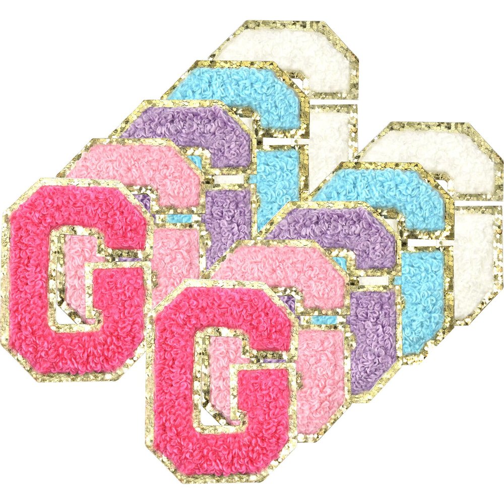 10Pcs Self Adhesive Chenille Letter Patches Iron on Varsity Preppy Letter Patches Stick on Glitter Fuzzy Letters for Clothing Bag Laptop Phone CaseG