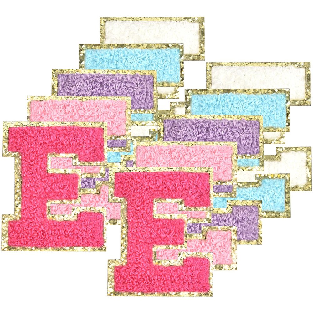10Pcs Self Adhesive Chenille Letter Patches Iron on Varsity Preppy Letter Patches Stick on Glitter Fuzzy Letters for Clothing Bag Laptop Phone CaseE