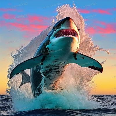 RMSGOZO Shark Jumps Out of The Water Diamond Painting Kits - Marine Animal Diamond Painting for Adults, Full Round Gemstone Diamond Art Cross Stitch, for Wall Decor Club Decor (18 X 25 Inch)
