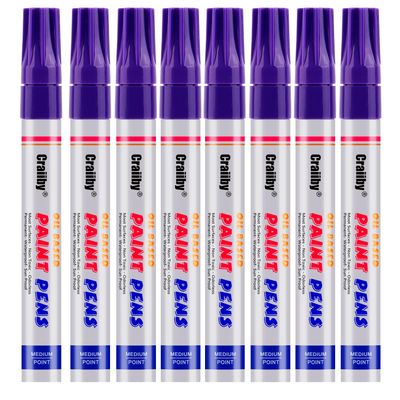 Purple Paint Markers, 8 Pack Oil-Based Waterproof Quick Dry Permanent Paint Pen Set for Rocks Painting, Wood, Fabric, Plastic, Canvas, Glass, Mugs, Metal, Tire, Stone, DIY Craft