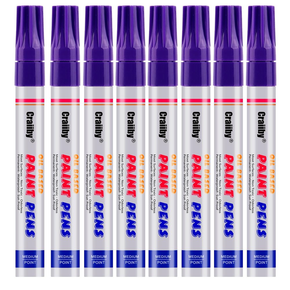 Purple Paint Markers, 8 Pack Oil-Based Waterproof Quick Dry Permanent Paint Pen Set for Rocks Painting, Wood, Fabric, Plastic, Canvas, Glass, Mugs, Metal, Tire, Stone, DIY Craft