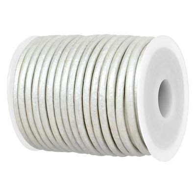 GENIQUE Real/Genuine Round Leather String Cord for Necklace, Bracelets, Jewellery, Braiding (3mm, Pearl White Metallic)