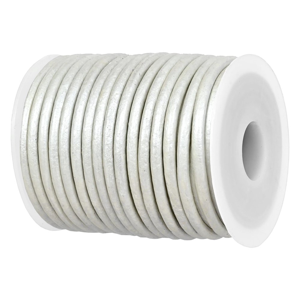 GENIQUE Real/Genuine Round Leather String Cord for Necklace, Bracelets, Jewellery, Braiding (3mm, Pearl White Metallic)