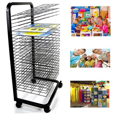 Foldable and Flip Up Art Drying Rack for Classroom, Mobile Paint Drying Rack, Removable Shelves, Canvas Rack Art Storage, Painting Drying RackBlack Powder Coated Finish (Size : 35 Shelves)