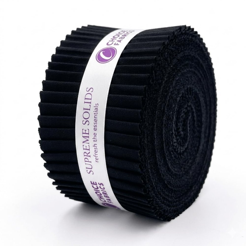 Jelly Roll (20 cuts) - Supreme Solids - Premium 100% Cotton Quilting Fabric - Designed by Choice Fabrics (Black)