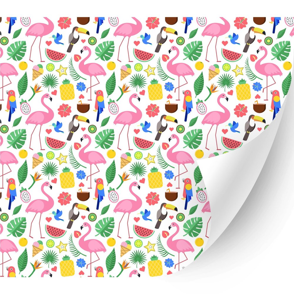 HTV4U Animal Patterned Heat Transfer Vinyl (Summer Tropical Birds, 13.5" x 5 Yards) - Printed Heat Press Transfer Paper, Iron on Vinyl for T-Shirt, Fabric, DIY Craft Projects