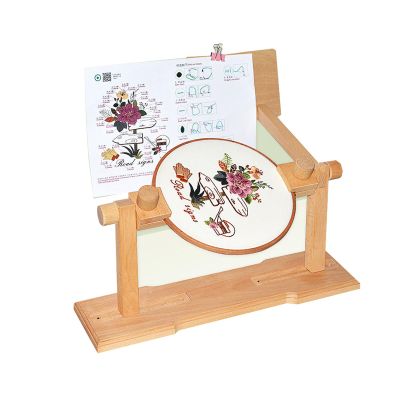 QCHIAN Wooden Embroidery Stand, Desktop Adjustable Embroidery Hoop Stand with a 29CM Diameter, 360 Rotation Embroidered Support Tool, Suitable for Circular Embroidery Frame