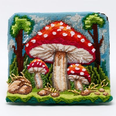 Latch Hook Kits Pillow Cover Red Mushroom Printed Canvas Cushion Crochet Yarn Needlework DIY Hook Latch Kit Embroidery Pillowcase Rug Home Sofa Christmas Decoration 43x43cm(3)