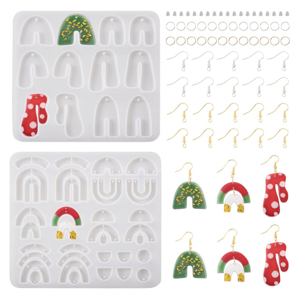 Magibeads 2Pcs Earring Charms Silicone Molds U Shaped Resin Casting Molds Earring Making Kit with Open Jump Rings Earring Hook Ear Nuts for UV Epoxy Resin Jewelry Making Supplies