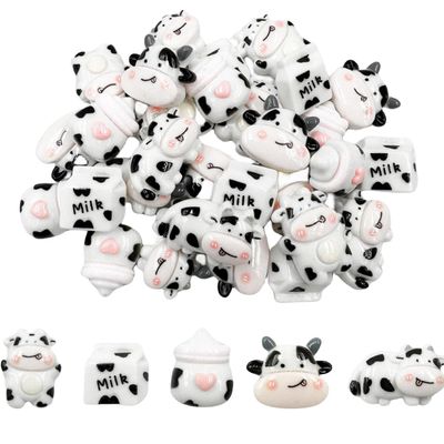Cow Flatback Resin Beads Charms, 30Pcs Cute Cow Cowhead Boxed Milk Cow Print Feeding Bottle Resin Flatback Charms for DIY Phone Case Scrapbooking Embellishment Crafts Jewelry Making Decor (cow)