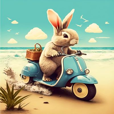 NSUAJOF Diamond Painting Kits - Rabbit Driving on The Beach DIY Diamond Painting Full Round Drill Sticks, 5d Stress Relief Handmade Gifts and Beginners Home Decor Wall Decor 16 * 20 inches