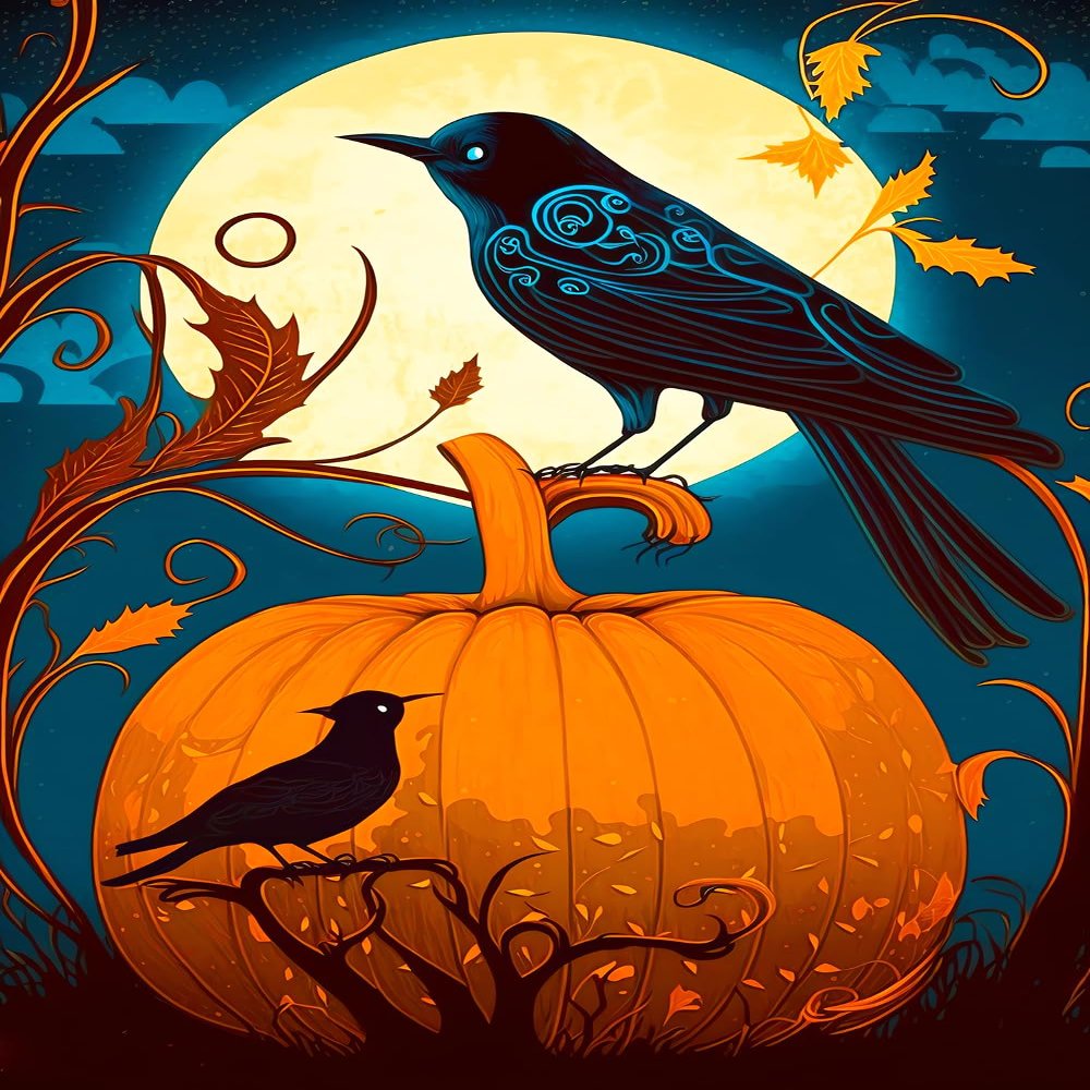 NSUAJOF Diamond Painting Kits - DIY Birds Standing on a Pumpkin Diamond Painting Full Round Drill Sticks, 5d Stress Relief Handmade Gifts and Beginners Halloween Decor Wall Decor 8 * 12 inches