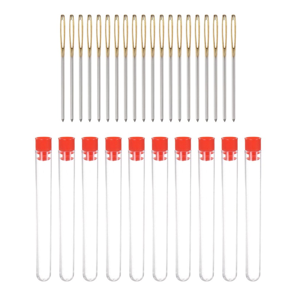 HARFINGTON 20pcs Large Eye Blunt Sewing Needles 2mm Dia Darning Needles Stainless Steel Tapestry Needles Yarn Knitting Needles with Storage Tube for Crocheting, Leather Working, 2.36Inch