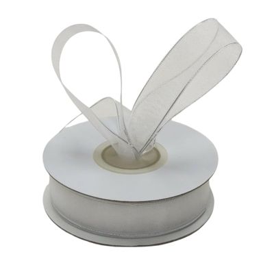 Ribbon Bazaar Metallic Edge Organza - White (Silver Edge) 5/8" 25yd Spool