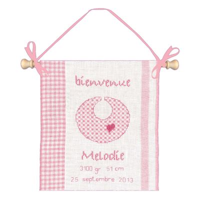 Le Bonheur des Dames Cross Stitch Kit Wall Hanger Welcome Birth Pink Counted Pattern 20 x 24 cm