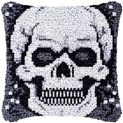 Latch Hook Kits Square Pillowcase Kits Skull Skeleton Latch Hook Cushion Throw Pillow Embroidery Craft Kits for Beginner DIY Latch Hook Rug Kit with Printed Canvas Hobby & Craft 43x43cm
