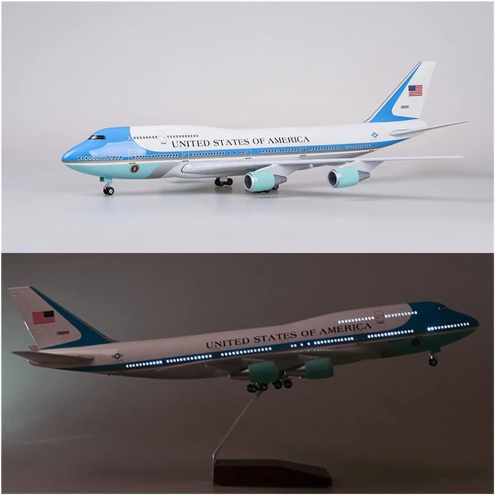18.5" 1:150-Scale Model Jet Model Airplane Air Force One B747 with Wheels Model Collectibles Resin Airplane Models Plane Models Diecast for Collection Or Gift Ornament,B747 led