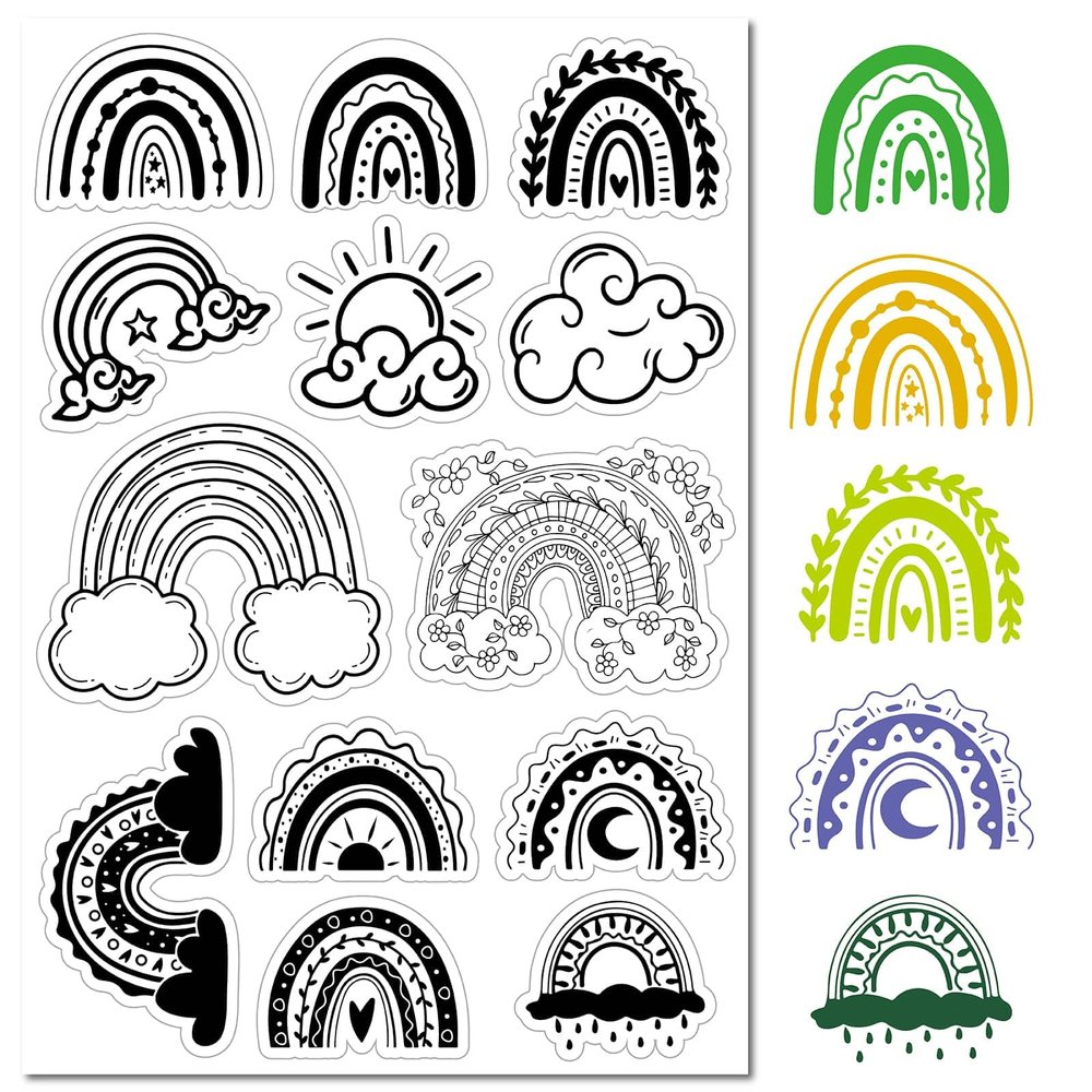 CRASPIRE Rainbows Clear Rubber Stamps Sun Clouds Moon Stars Loves Heart Transparent Postmark Silicone Seals Stamp DIY Scrapbooking Paper Craft Photo Album Decorative