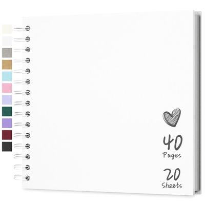 Scrapbook 8x8 Inch DIY Scrapbook Album Hardcover Kraft Paper 40 pages/20 sheets, Perfect for 4x6 / 5x7 Photos, Customizable Memory Book for Family, Wedding & Guest Book, White