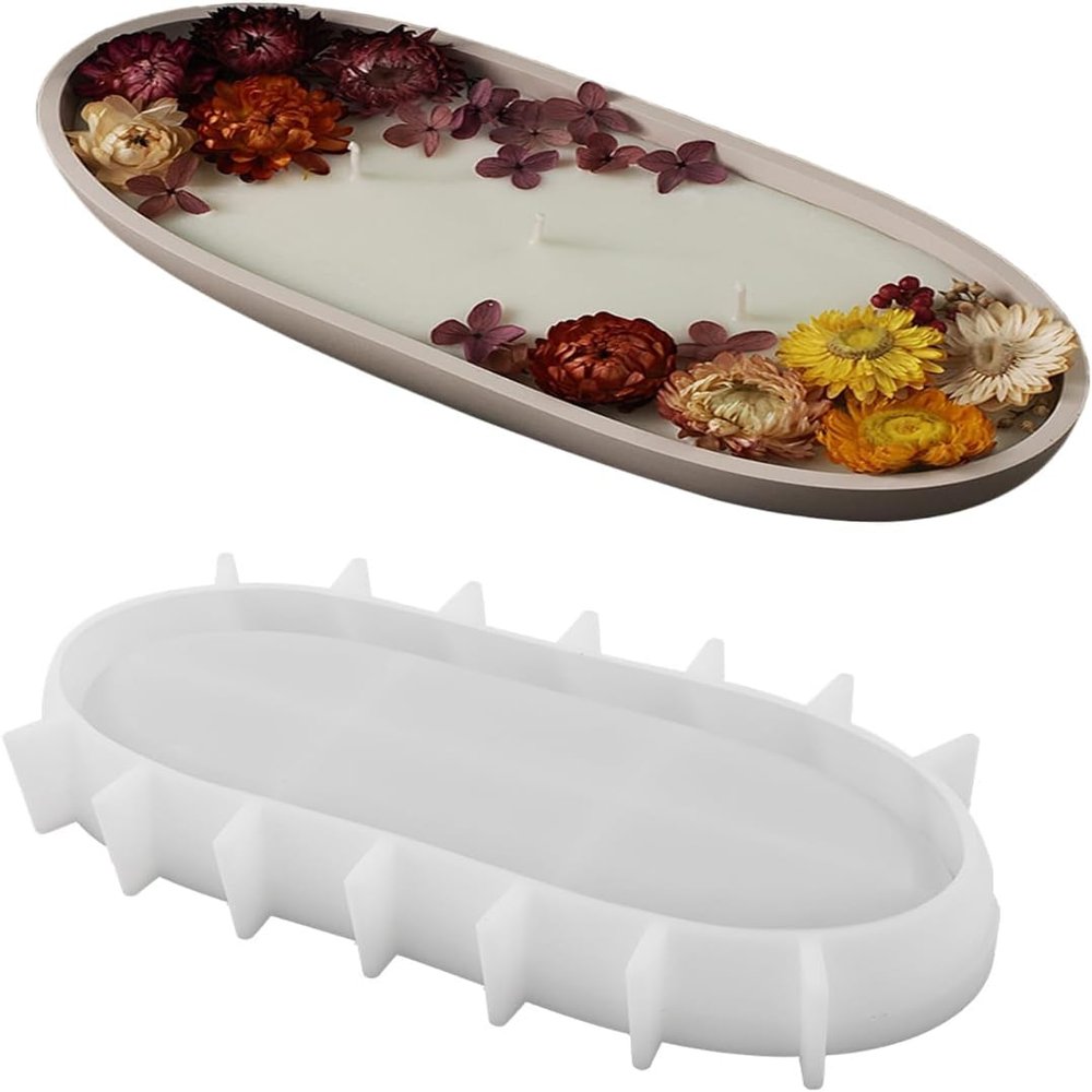 LSLEVA Oval Candle Boat Jar Molds, Creative Silicone Vessels Pot Molds, Concrete Container Storage Tray Making Moulds for Storage Holder Jewelry Box Vase Aroma Cup (L)