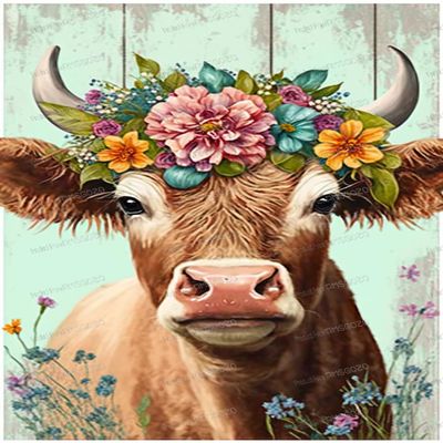 RMSGOZO 5D Vintage Diamond Painting Kits 8 X 12 Inch - Flower Cute Calf Diamond Painting, DIY Full Round Gemstone Embroidery Kit for Adults & Kids, for Wall Decor Farm Decor Gifts