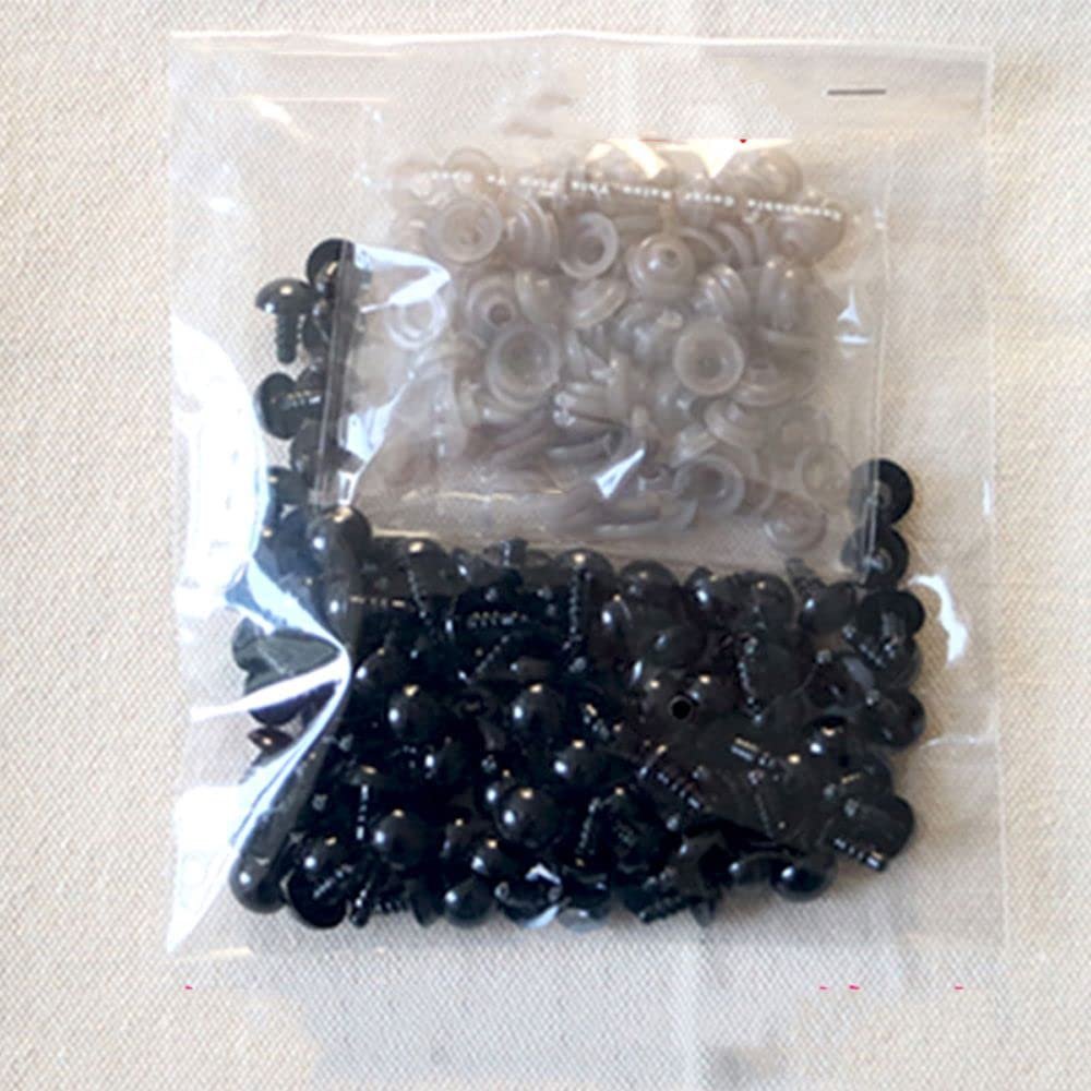 100pcs Black Plastic Safety Eyes Doll Accessories 6mm 8mm 9mm 10mm 12mm Safety Eyes with Washers for DIY Puppets Bear Stuffed Animals(8mm)